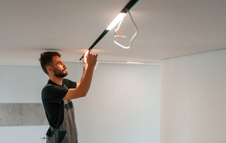 Tecnico durante l'installazione di un sistema di illuminazione a LED